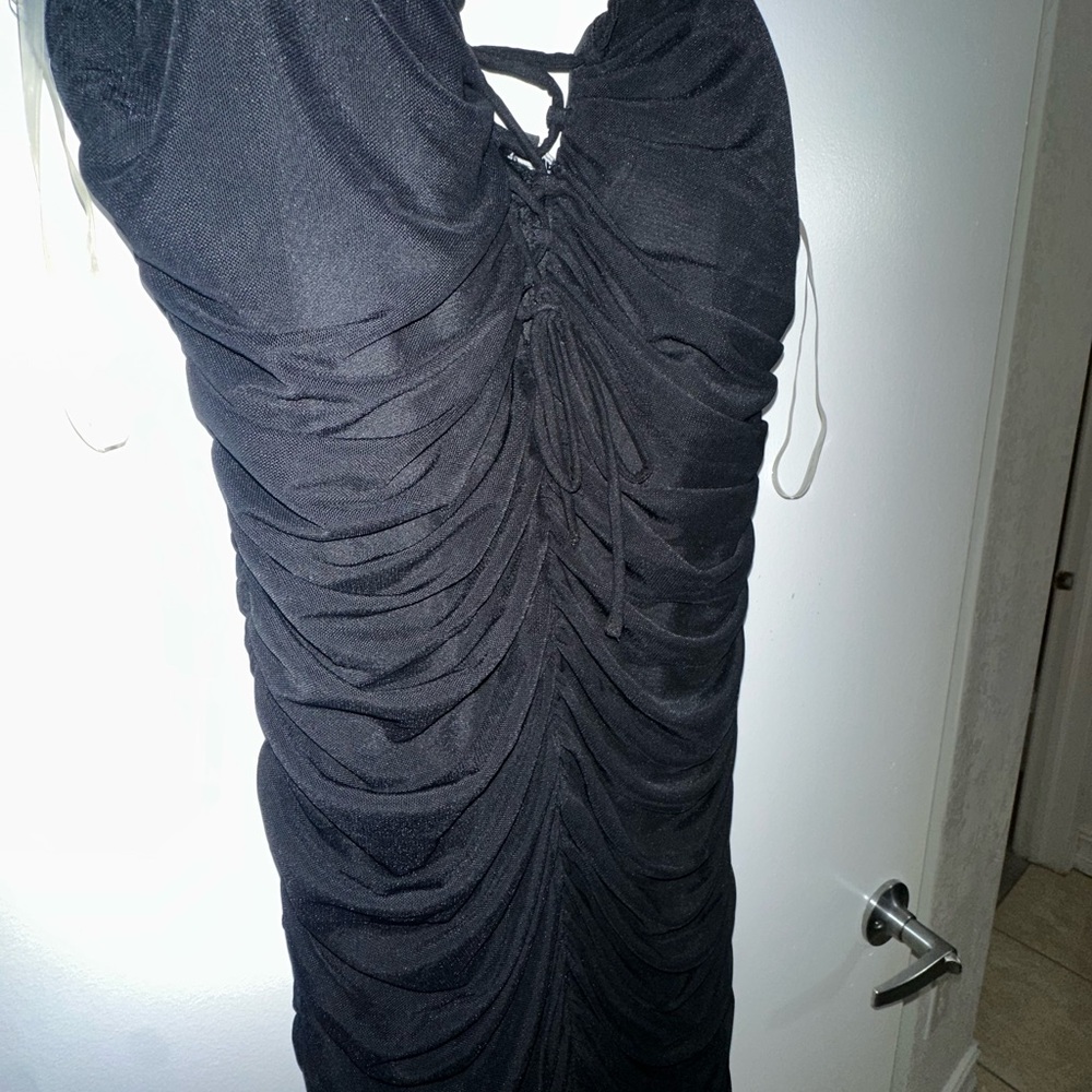 Fashion Nova Black Ruched Halter Bodycon Dress